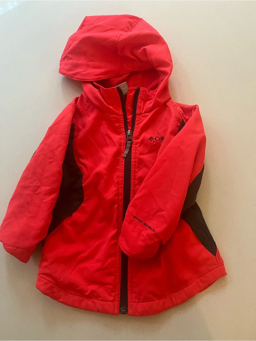 Columbia Kids Red Hooded Raincoat with Black Panels